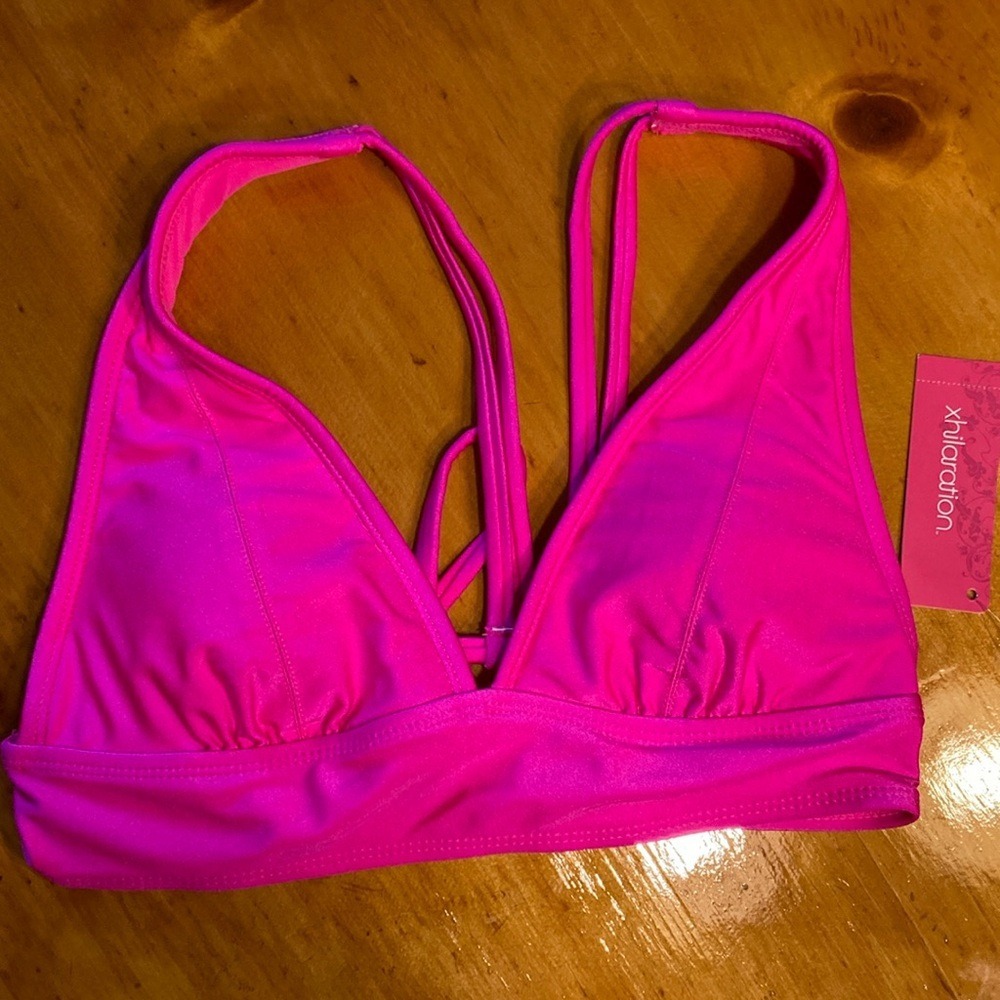 Xhilaration Neon Pink Multi-Strap Racerback Triangle Bikini Top‎ Size L NEW